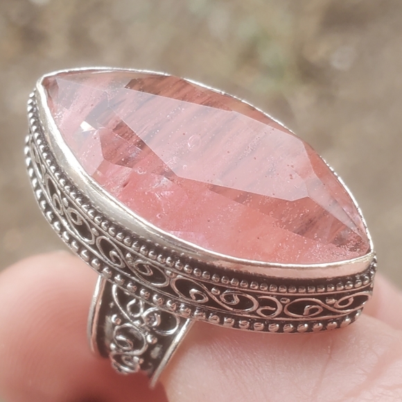 New Watermelon Quartz Crystal 925 Silver Ring. - Picture 7 of 16